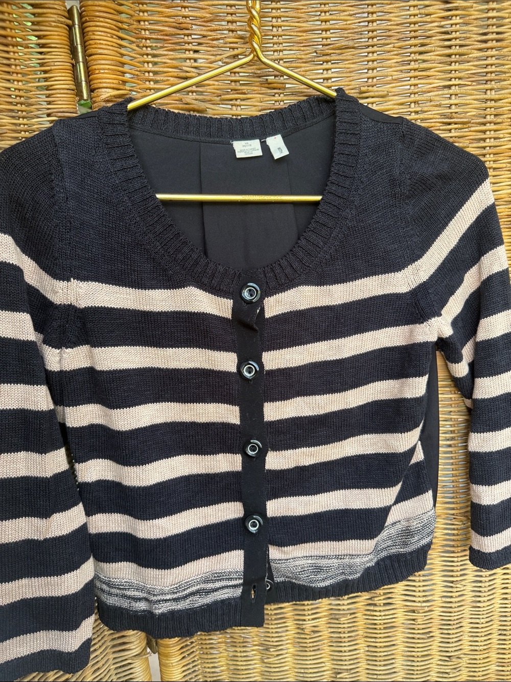 Moth by Anthropologie Black and Cream Striped Button Cardigan